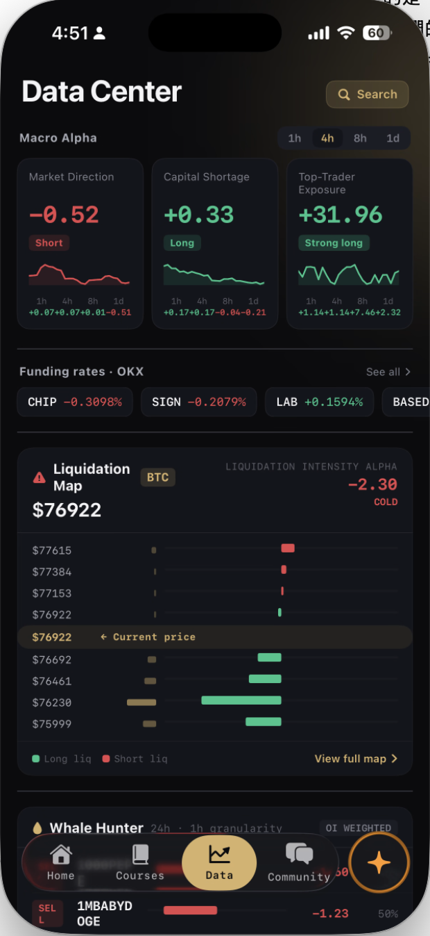 TradingBear app Data Center screen