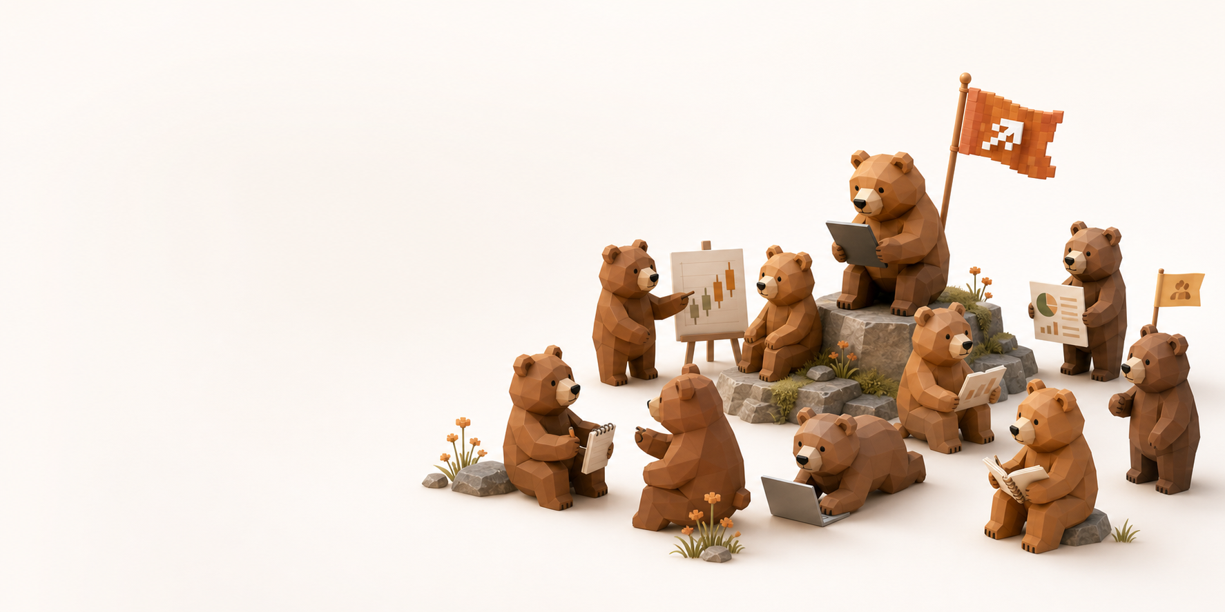Low-poly TradingBear community studying together